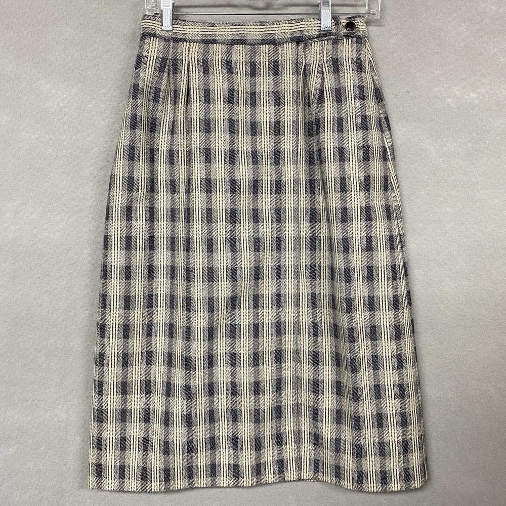 Unbranded Women Small Pencil Skirt Navy Plaid Wool Blend VTG Academia 10